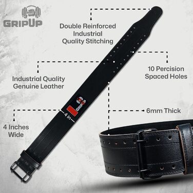 Пояс для важкої атлетики GripUp GP7, 100% шкіра, 4 дюйми, XL, для присідань, тяги, силових тренувань