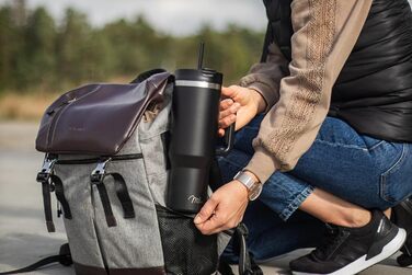 Термокухоль Milu 1200 мл з соломинкою та ручкою, нержавіюча сталь, 40oz, чорний - ізольована пляшка для напоїв на 48 годин холодного/24 години холодного/12 годин гарячого