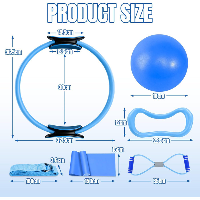 Набір для пілатесу Aischens: кільце Magic Circle, міні-м'яч, еластичні стрічки (6 шт.), для дому, фітнесу, йоги