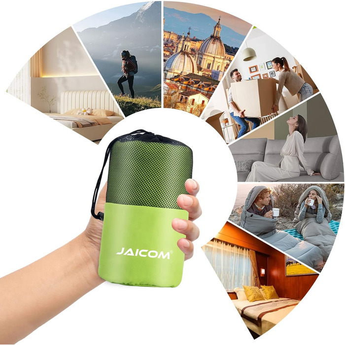 Спальний мішок туристичний, ультралегкий, 2в1, з мікрофібри, для подорожей, зелений