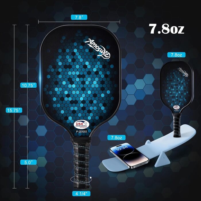 Набір ракет для піклболу 4 шт. Преміум якість, з фібергласу, для початківців. Набір включає 4 м'ячики для піклболу. Чудовий подарунок для дорослих та дітей. Hex 4 Paddel