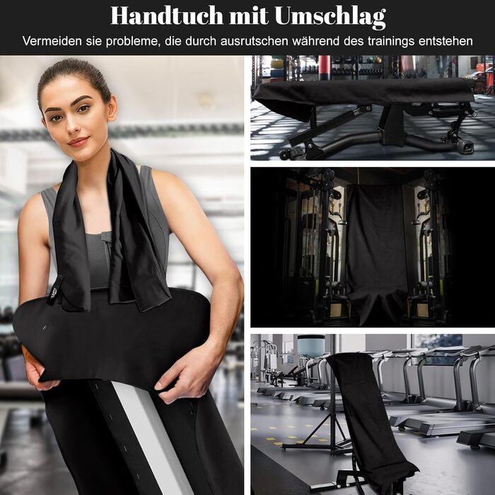 Набір спортивних рушників Pameil Fitness (2 шт.) з кишенею на блискавці | 120x50 см + 80x40 см | Рушники з мікрофібри для пляжу, басейну, спортзалу, подорожей | Чорний колір