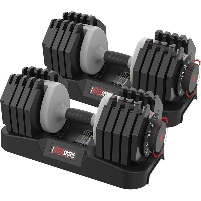 Регульовані гантелі EnterSports 12/18/27 кг з неслизькими ручками для дому, офісу, фітнес-залу. Комплект 27 кг