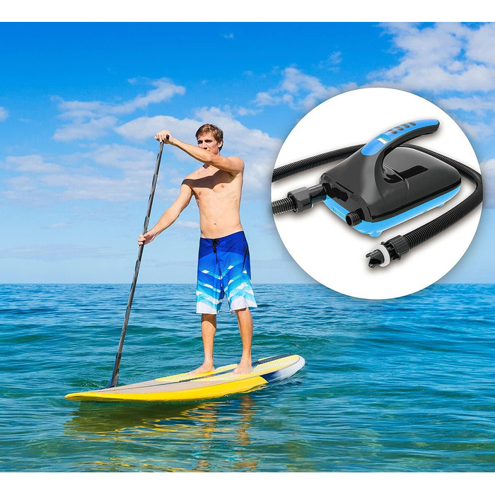 Електрична повітряна помпа для SUP-дошок та човнів AGT, 500 л/хв, з 6 насадками, для надувних човнів та SUP