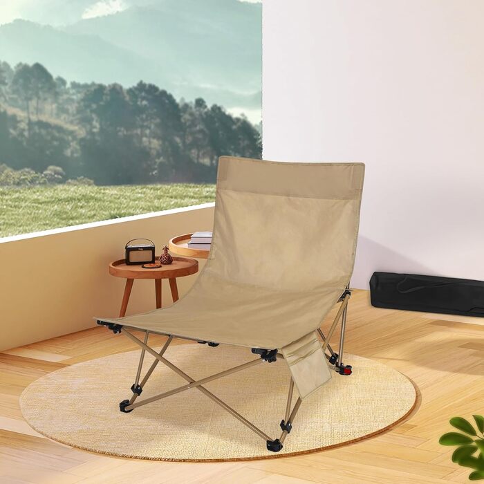 Зручний складаний стілець для кемпінгу та відпочинку на природі (150 кг), легкий, з регулюванням кута нахилу, з сумкою, хакі