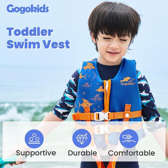 Дитяча жилетка для плавання Gogokids - яскрава жилетка для навчання плаванню, для хлопчиків та дівчаток, модель 'Оранжевий скат', розмір L