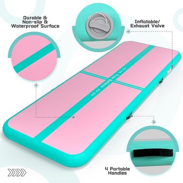 Надувна гімнастична килимок для челедангу, йоги, паркуру, пляжу, парку та води (зелений/рожевий, 13ft*3.3ft*6inches(4m*1m*0.15m))