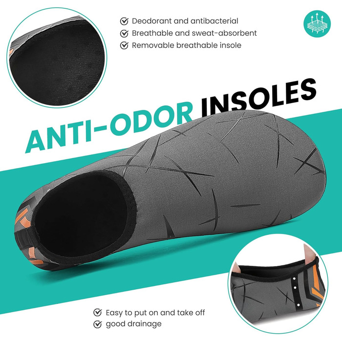 Водні черевики для жінок та чоловіків: легкі, швидковисихаючі, з антиковзким покриттям для плавання, пляжу та серфінгу (44 EU, 857 Темно-сірий)