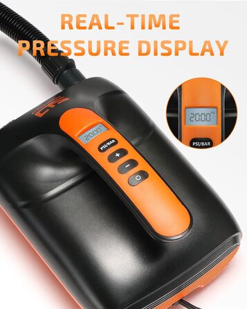Електричний насос для SUP Swonder 20PSI з двоступеневою інфляцією, підходить для SUP, каяків та човнів, чорний