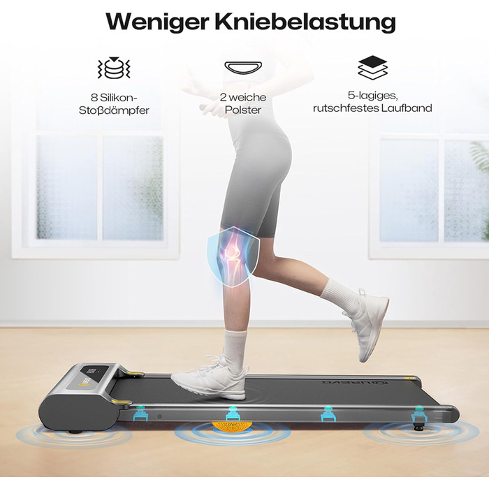 UREVO Smart Walking Pad - компактний тихий біговий тренажер з амортизацією, додаток для фітнесу, для дому/офісу, 2.5 PS (Чорний)