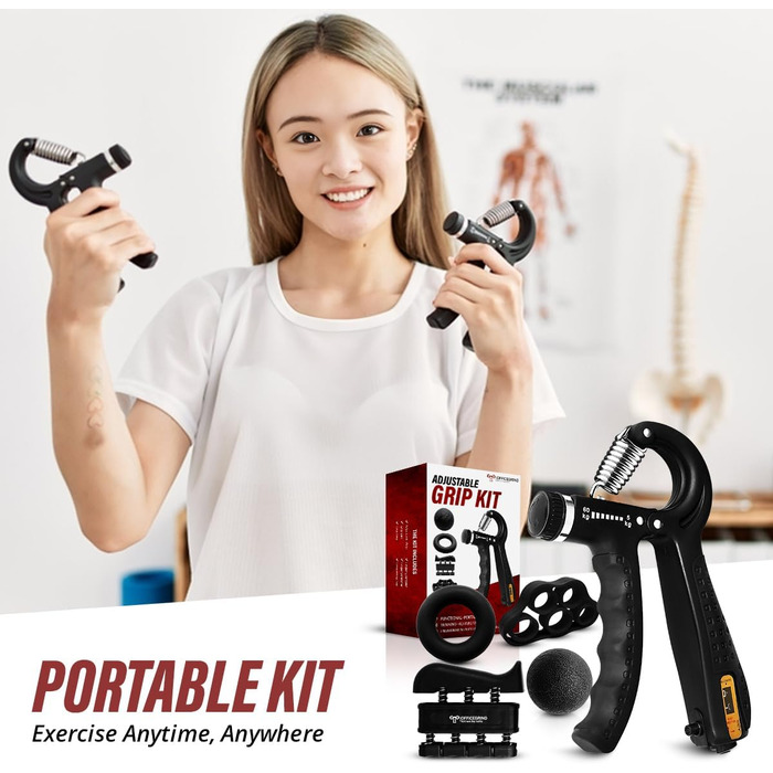 Регульований тренажер для рук Handtrainer з опором 4,5–59 кг, чорний. Для розвитку м'язів, реабілітації та зняття стресу