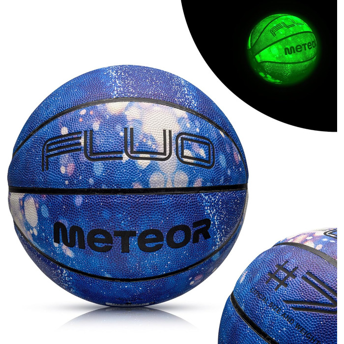 Світний баскетбольний м'яч meteor №7, флуоресцентний, м'який, для тренувань, світиться в темряві, синьо-білий, для дітей та підлітків