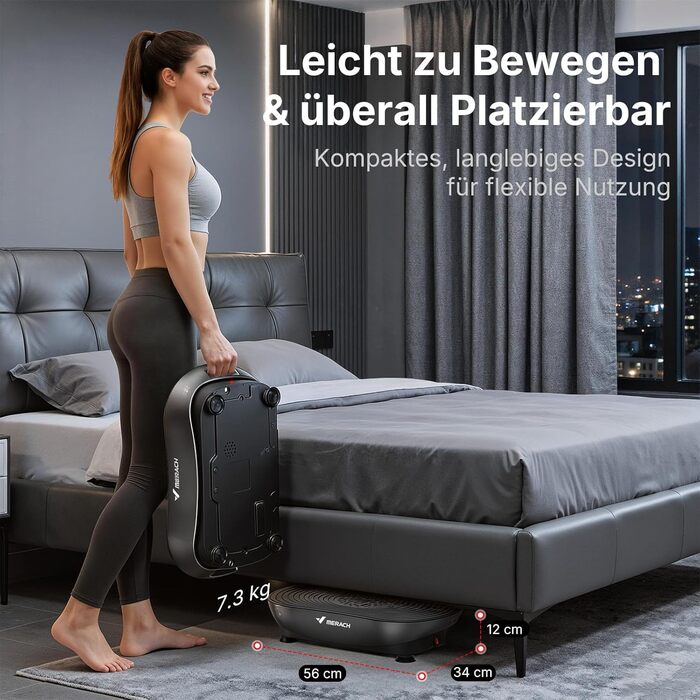 Вібраційна платформа MERACH для тренувань та формування тіла, 99 рівнів швидкості, Bluetooth, LED-дисплей, еластичні ремені, чорний