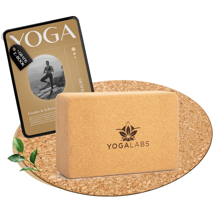 YOGALABS® преміум-йога-блок з натуральної пробки, 22,5x15x7,5 см, екологічний, нековзний, для медитації, розтяжки та спини, гіпоалергенний аксесуар для йоги