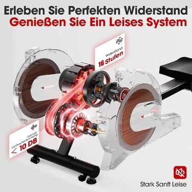 Веномкер тренажер для греблі, магнітний, для дому, 16 рівнів опору, 160 кг, з'єднання з APP, чорний