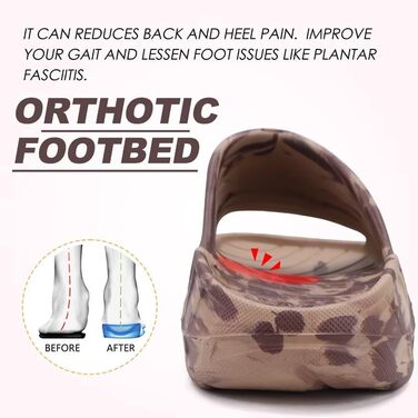 Чоловічі сандалі KuaiLu для відновлення після навантажень, ортопедичні шльопанці від плоскостопості, відкритий носок, спортивні пляжні тапочки (40 EU, камуфляж коричневий)