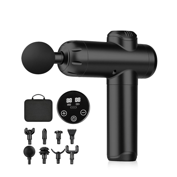Масажер для м'язів, пістолет для перкусійної масажі, тихий електричний ручний масажер з LCD-екраном, 99 швидкостей, 8 насадок, подарунок для чоловіків/жінок, чорний