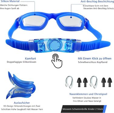 Окуляри для плавання для чоловіків, жінок та дітей. Захист від запотівання та УФ-фільтр. Aqua&Klar (Світло-блакитний & Прозорий)