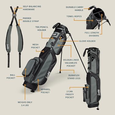 Гольф сумка Sunday Golf Loma XL – Легка сумка з ременем та стійкою – Зручна сумка для пітч-н-патт гольфу – для полів Par 3 та Executive, 3,4 фунти (Універсальний розмір, Колір: Місячна зелень)
