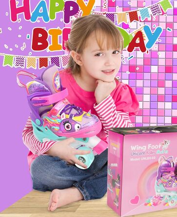 Дитячі ролики Єдиноріг для дівчаток та хлопчиків, регульовані розміри, світлові колеса, ролики-човники для початківців, фіолетовий колір