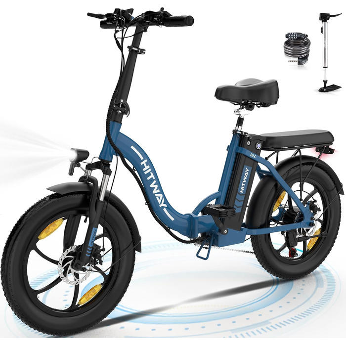 Електровелосипед HITWAY 20'' Fat Tire, складаний, 250W/36V/12Ah, 35-90 км, 7 швидкостей, гірський та міський для чоловіків і жінок