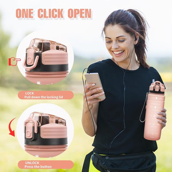 Спортивна пляшка для води 500 мл/1 л/700 мл/1500 мл Tritan, BPA-free, з маркуванням часу, витікання, для фітнесу, велосипеда, відпочинку, йоги, спортзалу, школи (темно-зелений, темно-синій, рожевий)