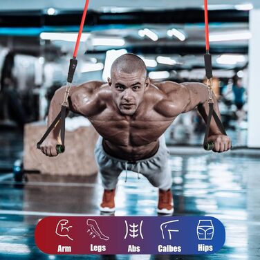 Еластичні гумки WIKDAY для фітнесу: комплект з ручками, фіксатором для дверей та ремінцями для щиколоток. Ідеально для силових тренувань, розтяжки, кросфіту та домашніх занять. Кольори: жовтий, червоний, синій, зелений, чорний.