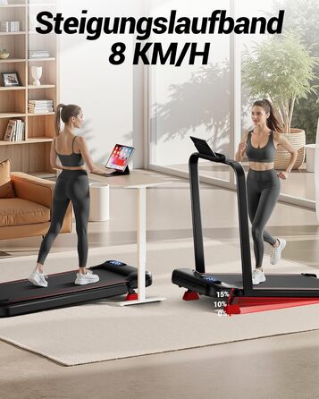 UMAY Бігова доріжка з нахилом 15%, біговий килимок для дому, складаний, з трійною амортизацією та пультом дистанційного керування, максимальне навантаження 136 кг, нахил 15%