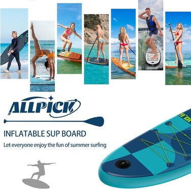ALLPICK Преміум SUP-набір 320 см – надувна дошка для веслування стоячи з універсальним кріпленням для камери, повний комплект аксесуарів, для дітей і дорослих, для початківців і досвідчених, до 150/180 кг