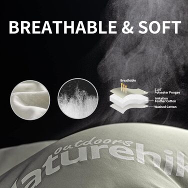 Спальний мішок Naturehike бавовняний з капюшоном, 3-сезонний, легкий, портативний, з'єднуваний, наповнювач M180/M300, сірий