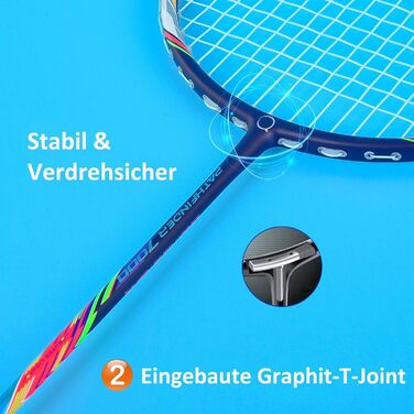 Набір для бадмінтону WHiZZ Carbon: ракетка графітова, волани, намотки, сумка (Циан)