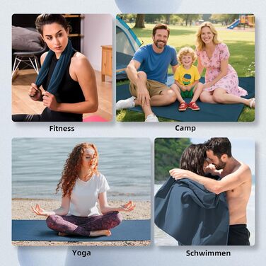 Набір з 3-х рушників з мікрофібри (великий 180х80 см, 2 маленьких 80х40 см) - швидковисихаючі спортивні рушники для фітнесу, пляжу, басейну та подорожей (темно-синій)