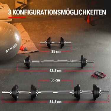 Набір гантелей Hop-Sport 2в1: короткі та довгі, чавунні, 20 кг (2×10 кг), з'єднувальна сталева труба, діаметр 30 мм