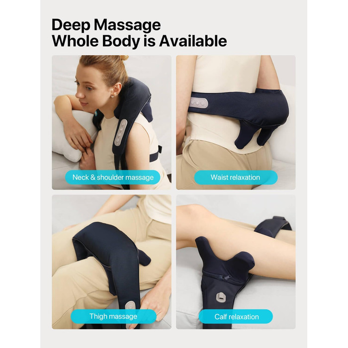 Бездротовий масажер для шиї, спини та ніг ALLJOY 4D Shiatsu з підігрівом, синій – подарунок для чоловіків і жінок
