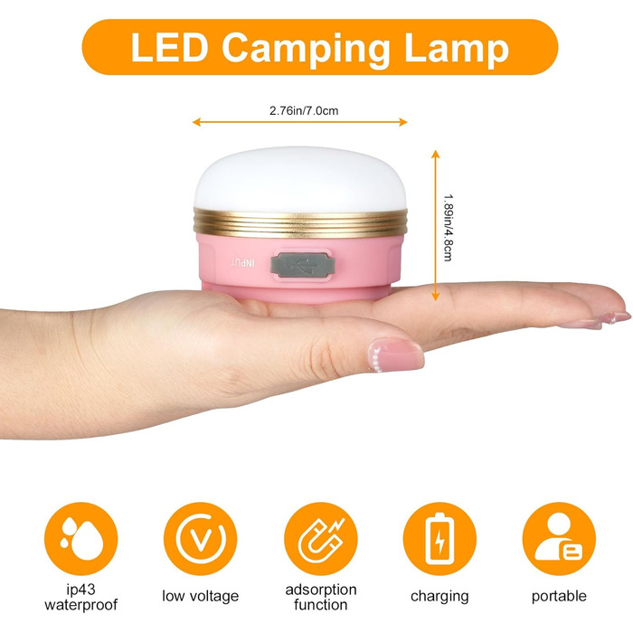 2 шт. LED кемпінгові ліхтарі Flintronic: 5 режимів, SOS, водонепроникні, портативні, для намету, туризму, риболовлі та надзвичайних ситуацій (оранжевий, рожевий, міні)