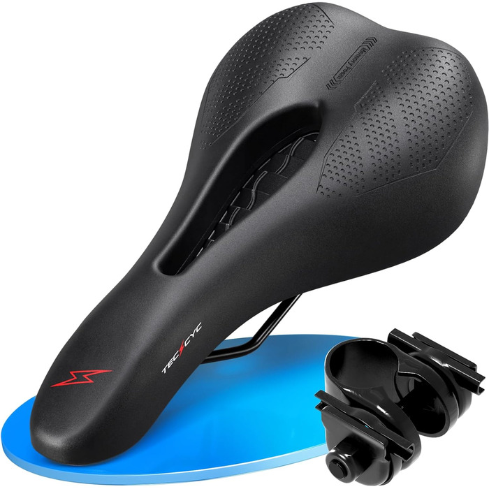 Велосипедне сідло TECHCYC з Memory Foam: комфортне, дихаюче, амортизуюче. Ергономічне сідло з підвіскою для чоловіків та жінок (Mountainbike). Доступно в 3 варіантах.