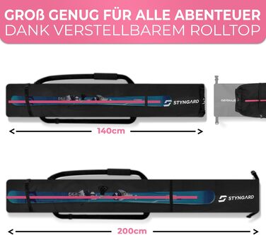 Чохол для лиж STYNGARD Helsinki, чорно-рожевий, 140-200 см, міцний матеріал, якісна фурнітура