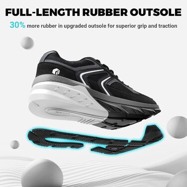 Кросівки FitVille для чоловіків з широкою ногою, чорні та сірі: бігові, спортивні, з амортизацією, дихаючі, для бігу та повсякденного носіння