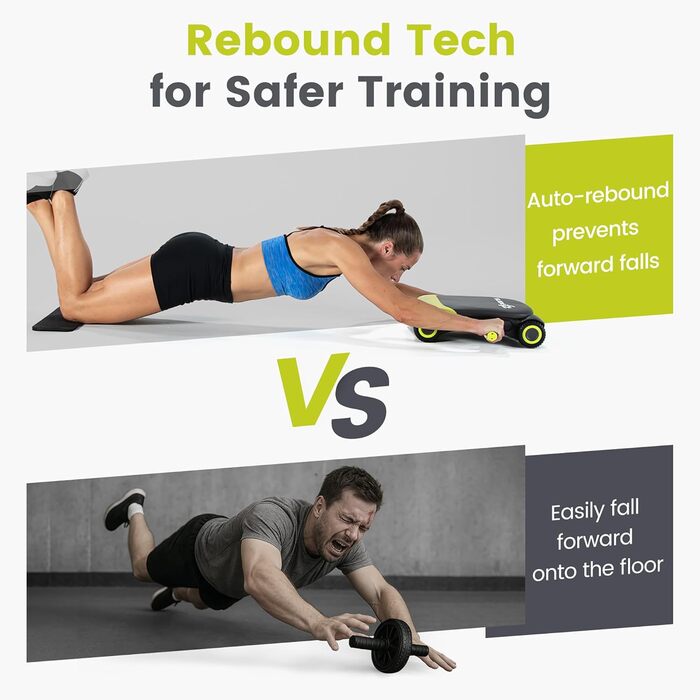 Ролер для пресу Wonder Core Slide Fit з 4 колесами, автоматичний відкат, тренажер для пресу, фітнес-ролер Heroboard з наколінниками (зелений)