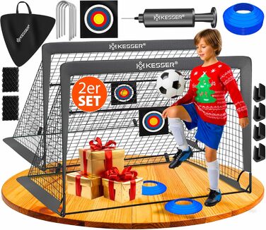 Ворота для футболу KESSER® 2 шт. | Чудовий подарунок для дітей, для гри в приміщенні та на вулиці. Комплект з тренувальним аксесуаром: конуси, мішень, спортивна сумка, насос для м'яча. Антрацит