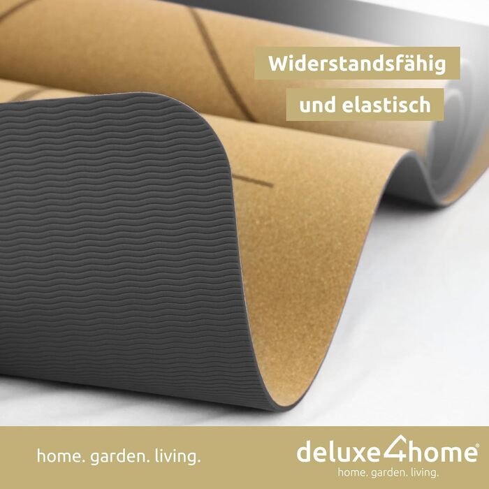 Йога мат Kork Deluxe4home® з TPE: антиковзка фітнес-тренувальна килимок для йоги та пілатесу з ручкою, з розміткою, чорний