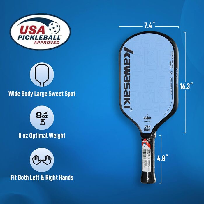 Рікетбол ракетка Kawasaki T700 з карбоновою поверхнею 14 мм, серцевиною з PP Honeycomb (CFS), схвалена USAPA, для змагань, з чохлом/намотуванням (серія King 6) Коричнева