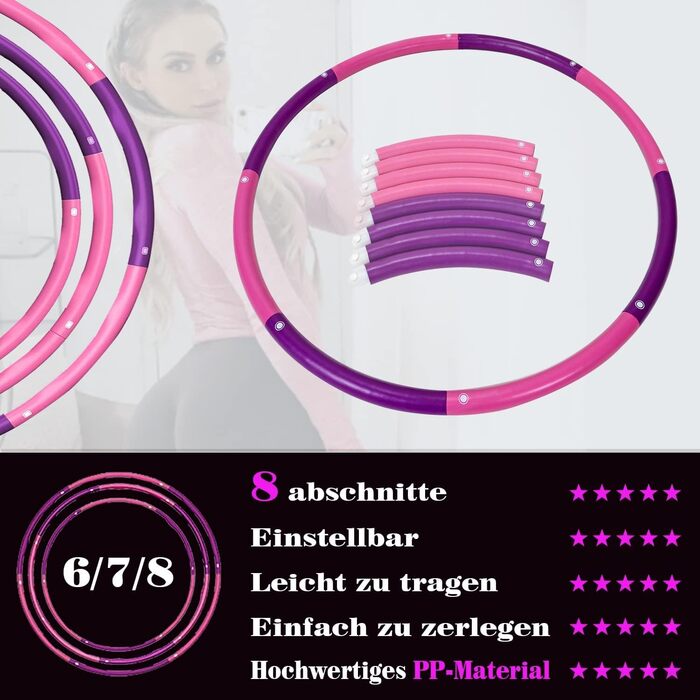 Фітнес обруч Hoola Hoop 2,3 кг для схуднення, 8 секцій, 100 см, для дорослих, новачків і досвідчених, тренажер для дому