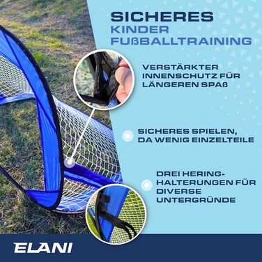 ELANI – складні футбольні ворота для дітей, подвійно посилені, з маленькою сумкою та 8 кілочками для саду
