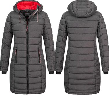 Жіноча зимова куртка-пальто Geographical Norway FVS Production H-H, довга стібана парка, антрацит, 3XL