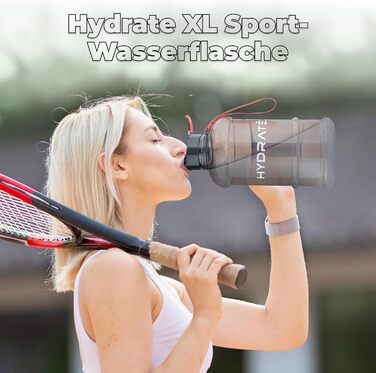 Фляга для води Hydrate XL 2,2 л - чорна, для спортзалу, спорту та подорожей, без BPA, міцна, 2200 мл