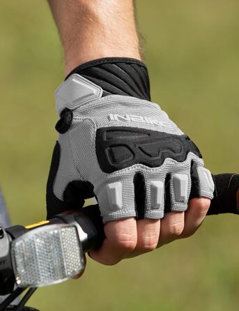 Рукавички INBIKE напівпальцеві гнучкі для велоспорту, крос-кантрі, фітнесу, тренувань та скелелазіння з захисними вставками TPR та SCR, H010, зелені (сірі, M)