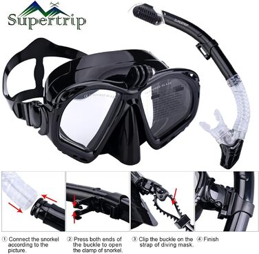 Преміум набір для снорклінгу Supertrip для дорослих: маска для підводного плавання з трубкою, кріпленням для камери, сухий комплект для дайвінгу