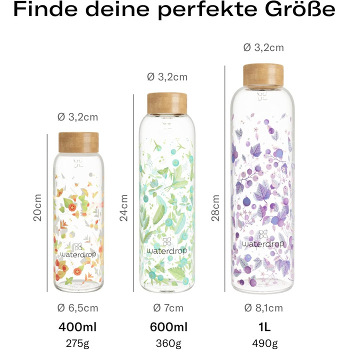 Скляна пляшка для води waterdrop® Edition 600 мл, боросилікатна, герметична, підходить для газованої води, BPA-free, з неопреновим чохлом, підходить для посудомийки
