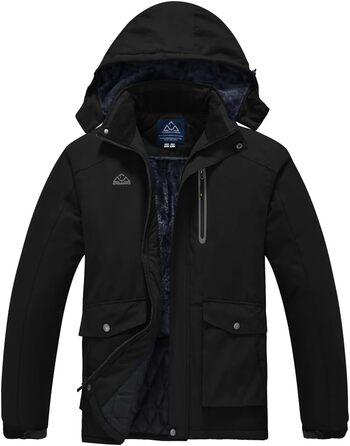 Чоловіча зимова куртка-фліска з капюшоном, Windjacke, Softshell для туризму та активного відпочинку, чорний колір